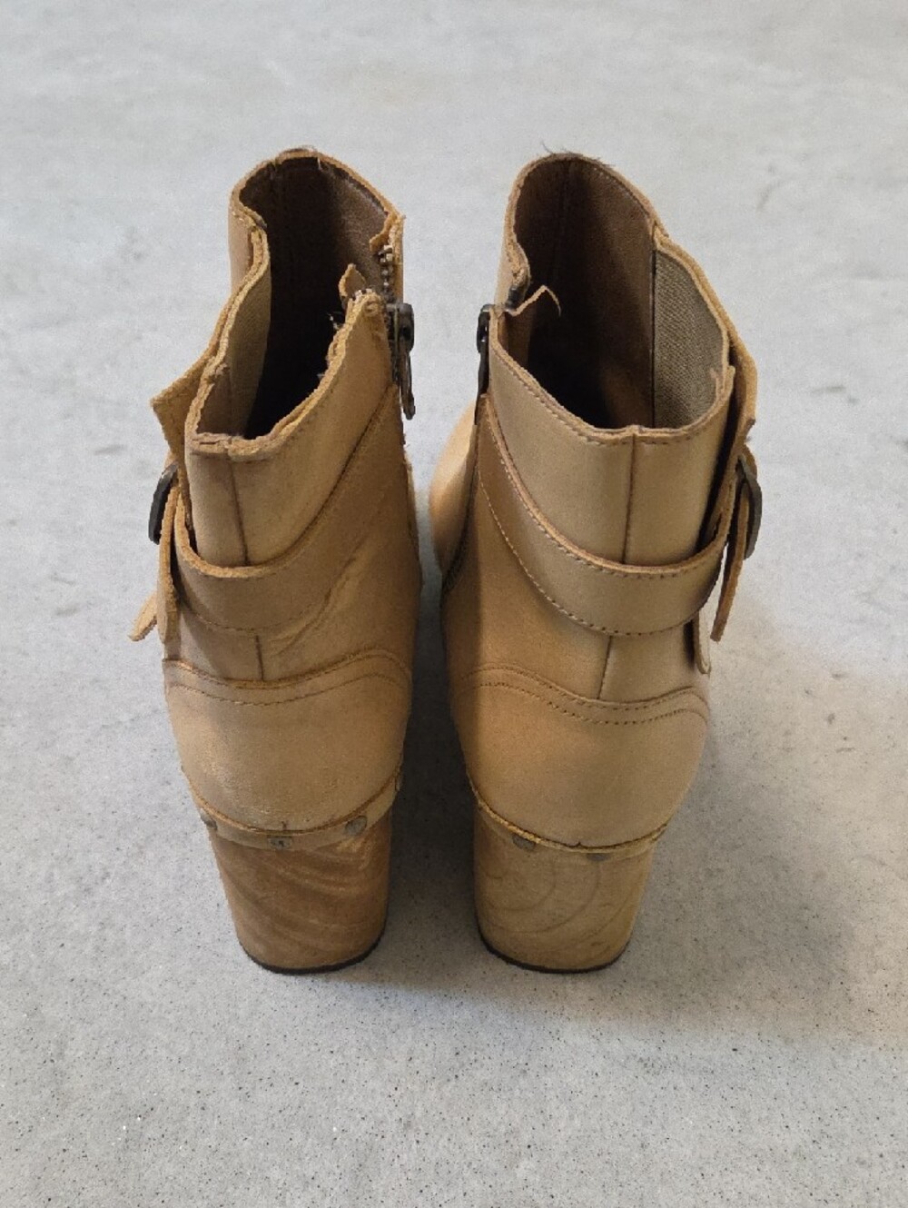 FreePeople Wedge Platform Tan Ankle Boots with Buckle Detail Size7.5 - Picture 6 of 9